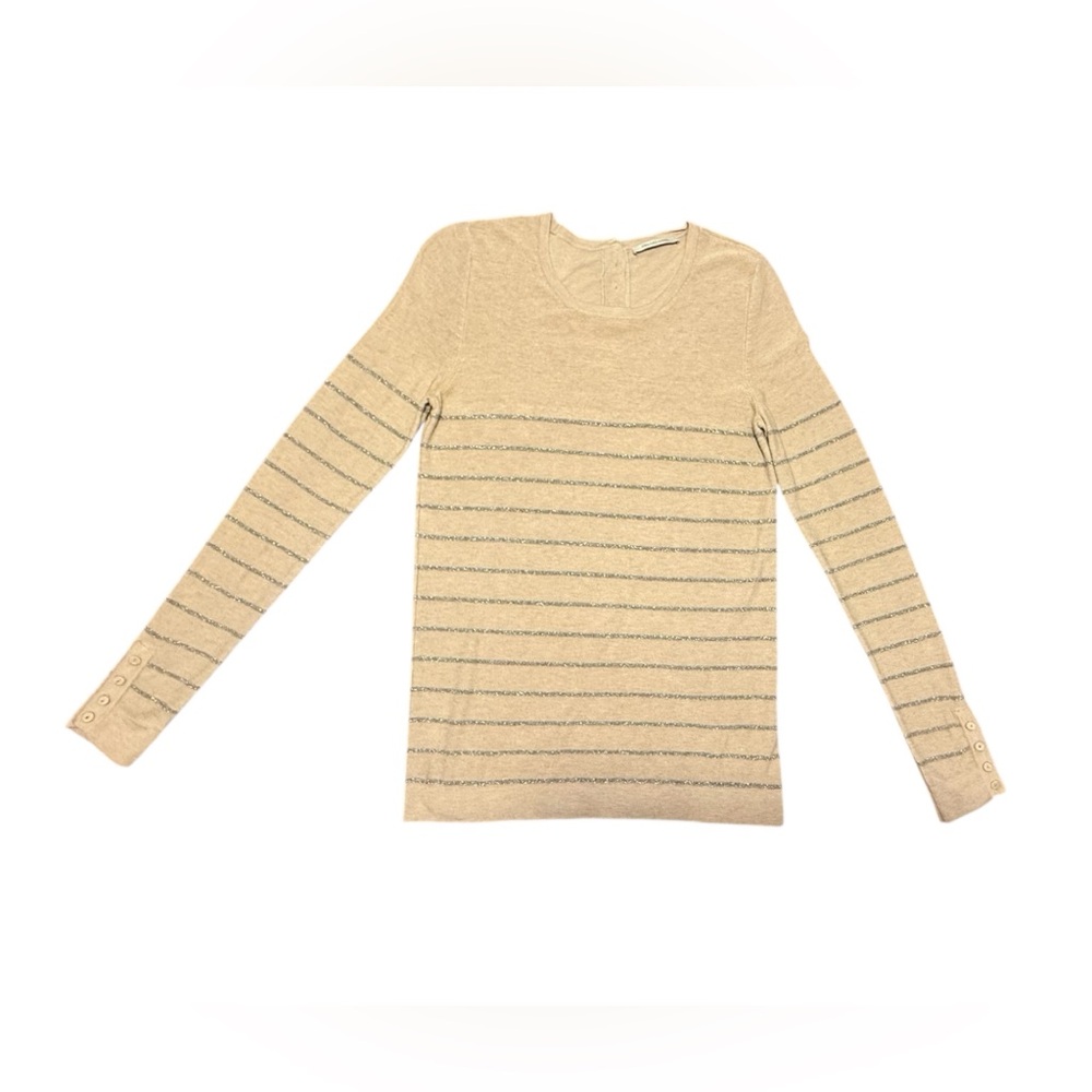 Gerard Darel Cream/Silver Crew Neck Lightweight Sweater w/ Button Detail Small